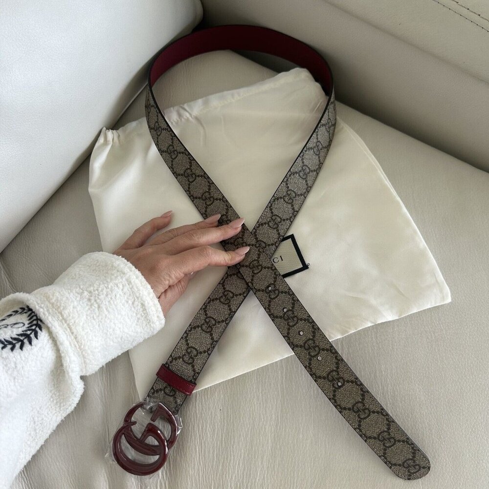 NEW Gucci Marmont Belt GG Logo Red Brown Monogram Canvas 120 cm 48 inch - Picture 6 of 8
